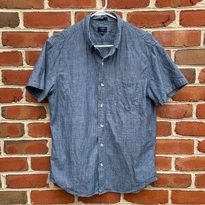 Mens J Crew Chambray Blue Short Sleeve Button Up